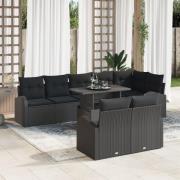 vidaXL 9 Delar Trädgårdsoff-set med Kuddar Svart Poly Rattan
