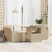 vidaXL 7 Delars Trädgårdsoffgrupp med Kuddar Beige Poly Rattan