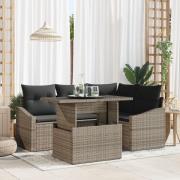vidaXL 5-delat trädgårdssoffset med kuddar grå poly rattan