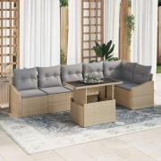 vidaXL 7-delad trädgårdssoffa med kuddar beige poly rattan