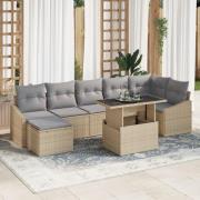 vidaXL 8-delat trädgårdsoffset med kuddar i beige poly rattan