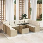 vidaXL 10-delad trädgårdsoffasett med kuddar Beige Polyrotting