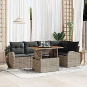 vidaXL 6-delars trädgårdsdining-set med kuddar Grå Poly Rattan Akacia