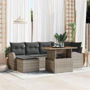 vidaXL 7 Delars Trädgårds Dining Set med Kuddar Grå Poly Rattan Akacia