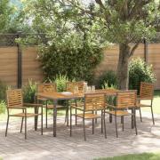 vidaXL 7-delat trädgårdsdining set Grå Poly Rattan Akaciaträ, vidaXL S...
