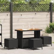 vidaXL 4-delat trädgårdsmöbelset med kuddar Svart Poly Rattan Akacia