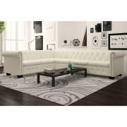 vidaXL Chesterfield hörnsoffa 6-sits vit konstläder