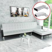 vidaXL L-formad bäddsoffa konstläder vit och svart