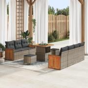 vidaXL 10-delars Trädgårdsoffaset med kuddar Grå Poly Rattan Acacia, v...