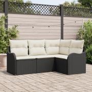 vidaXL 4-delad Trädgårdssoffa Set med Kuddar Svart Poly Rattan, vidaXL...