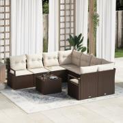 vidaXL 9-delat trädgårdsoffasett med kuddar Brun Poly Rattan, vidaXL 2...