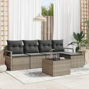 vidaXL 5-delad trädgårdsoffasats med kuddar svart poly rattan, vidaXL ...