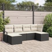 vidaXL 6-delars trädgårdsoffset med kuddar Svart Poly Rattan, vidaXL 2...