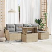 vidaXL 6-delad Trädgårdsoff Set med Kuddar Beige Poly Rattan, vidaXL 2...