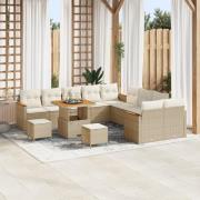 vidaXL 13-delars trädgårdsoffset med kuddar beige poly rattan akacia, ...