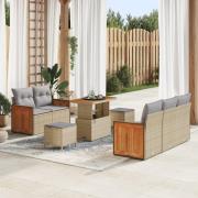 vidaXL 8-delars trädgårdsoffset med kuddar beige poly rattan akacia, v...