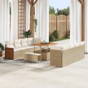 vidaXL 11-delat Trädgårdsoffset med kuddar Beige Poly Rattan Akacia, v...