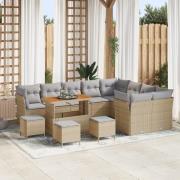vidaXL 13-delad Trädgårdssoffgrupp med Kuddar Beige Poly Rattan Akacia...
