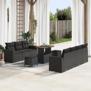 vidaXL 10-delars trädgårdsoff set med kuddar Svart Poly Rattan Akacia,...