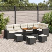 vidaXL 10-delars Trädgårdsofa Set med Kuddar Svart Poly Rattan Akacia,...