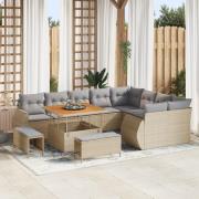 vidaXL 12-delars trädgårdsoffaset med kuddar Beige Poly Rattan Akacia,...