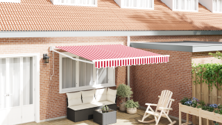 vidaXL Automatisk Hopfällbar Markis Röd och Vit Rand 300x250 cm