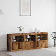 vidaXL sideboard med LED-lampor Gammalt trä 181,5x37x67 cm Massivt trä
