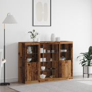 vidaXL Sideboard med LED-lampor gammalt trä 142.5x37x100 cm konstruera...