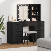 vidaXL 3-delars sminkbord med LED svart laminat