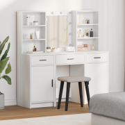 vidaXL Sminkbord set 3 delar med LED-lampor vit konstruerat trä
