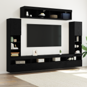 vidaXL 8-delad TV-väggmodul med LED Svart Ek Konstruerat trä