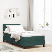 vidaXL Boxspring Säng med Madrass Mörkgrön Enkelsäng Sammet