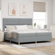 vidaXL Boxfjäderbed med madrass ljusgrå 200x200 cm tyg