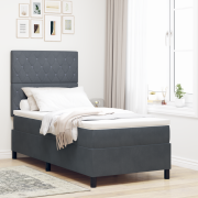 vidaXL Resårsäng med madrass 90x200 cm mörkgrå sammet