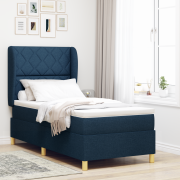 vidaXL Resårsäng med madrass 90x200 cm blå tyg