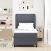 vidaXL Resårsäng med madrass 90x200 cm mörkgrå sammet