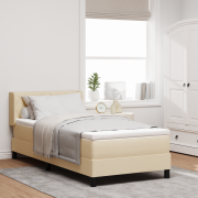 vidaXL Boxspring-säng med madrass - crème, 100 x 200 cm, tyg