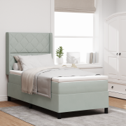 vidaXL Boxspring Säng med Madrass Ljusgrå 90x200 cm Sammet