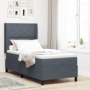 vidaXL Resårsäng med madrass 90x200 cm mörkgrå sammet
