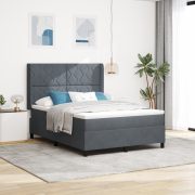 vidaXL Box Spring Säng med Madrass Mörkgrå 140x190 cm Sammet