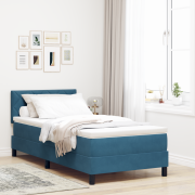 vidaXL Boxspring säng med madrass & LED mörkblå 90x200 cm sammet