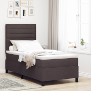 vidaXL Boxfjädringssäng med madrass & LED Mörkbrun 100x200 cm Tyg