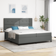 vidaXL Box Spring Säng med Madrass & LED Mörkgrå 200x200 cm Tyg