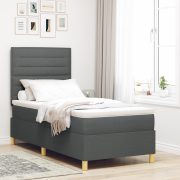 vidaXL Box Spring Säng med Madrass & LED Mörkgrå 80x200 cm Tyg