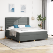 vidaXL Box Spring Säng med Madrass & LED Mörkgrå 180x200 cm Tyg