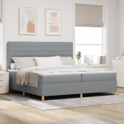 vidaXL Boxspring Säng med Madrass & LED Ljus Ljusgrå 200x200 cm Tyg
