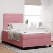 vidaXL Boxspring Säng med Madrass & LED Rosa 120x200 cm Sammet