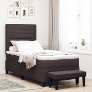 vidaXL Boxspring-säng med madrass och bänk mörkbrun 90x190 cm tyg