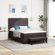 vidaXL Box Spring Säng med Madrass & Bänk Mörkbrun 140x190 cm Tyg