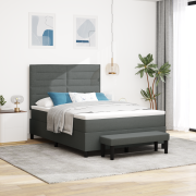 vidaXL Box Spring Säng med Madrass & Bänk Mörkgrå 160x200 cm Tyg